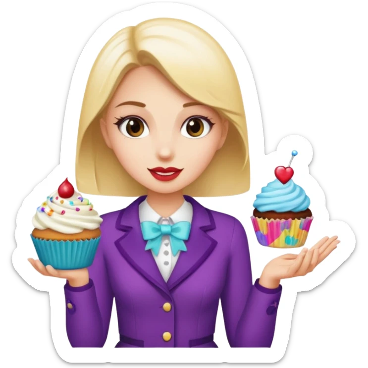 make a elegant girl with a ticket in her hand that says 10 precent off, and in the other had put a cupcake sticker