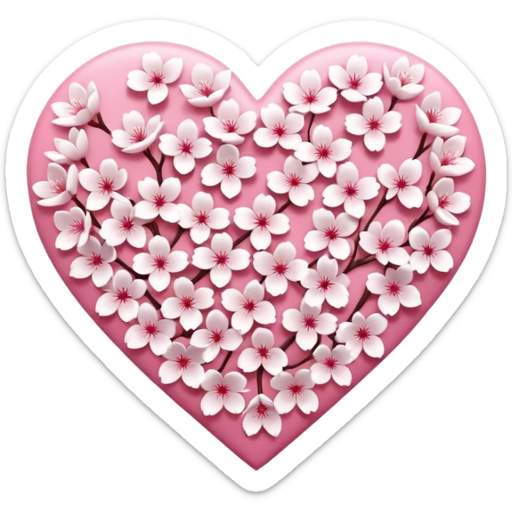  sakura heart, heart made of white sakura petals with pink accents, remove background sticker