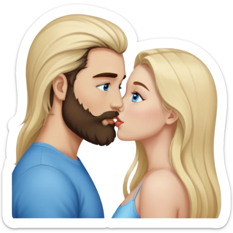  long blonde hair pale blue eyes kissing seperate man dark brown hair man with beard sfw sticker