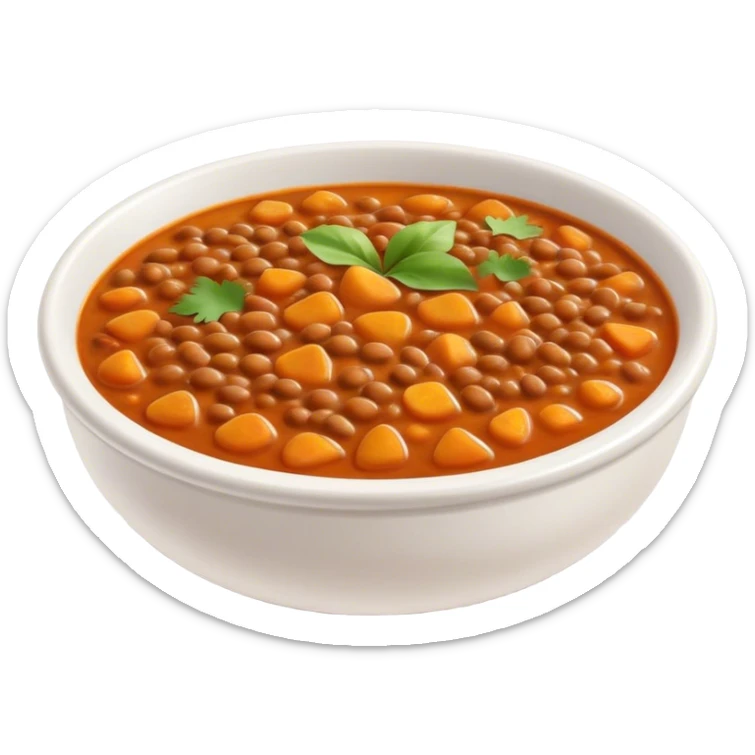 Cinematic Realistic Dal Dish Emoji, featuring a hearty lentil stew with aromatic spices rendered with lifelike textures and warm, comforting lighting. sticker