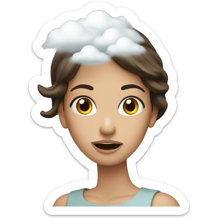 white brunette woman who dropped it came out of her mouth with a cloud above it symbolizing thought sticker
