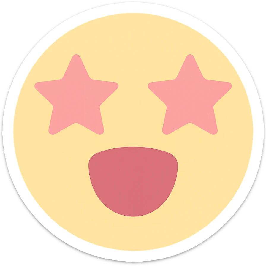 cute emoji, round face, star eyes, open mouth, excited, pastel yellow and pink sticker