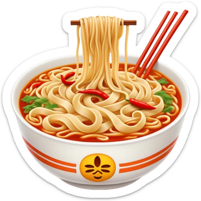 Shaanxi Biangbiang extra-wide belt noodles, simplified emoji style with bold outlines and bright colors, cartoon style thick long noodle sticker
