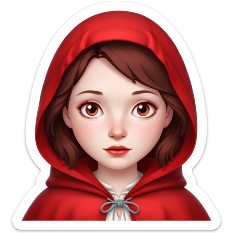 Little red riding hood, pale skin with freckles dark brown hair sticker