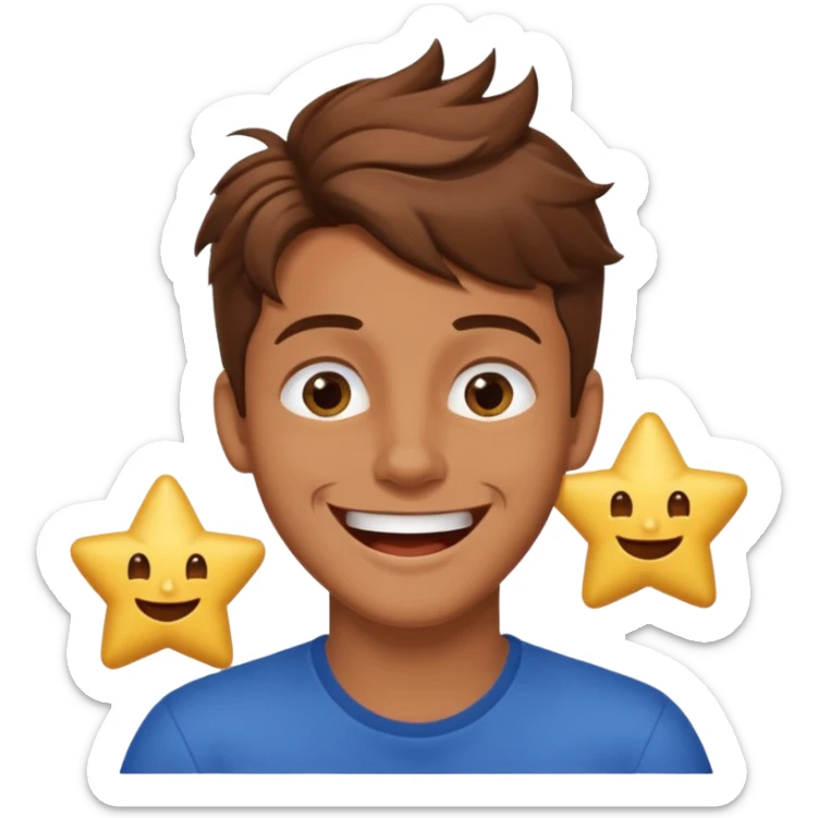 Color de piel moreno los ojos ke sean de estrella riéndose y pelo café hombre  el pelo asialado🤩 sticker