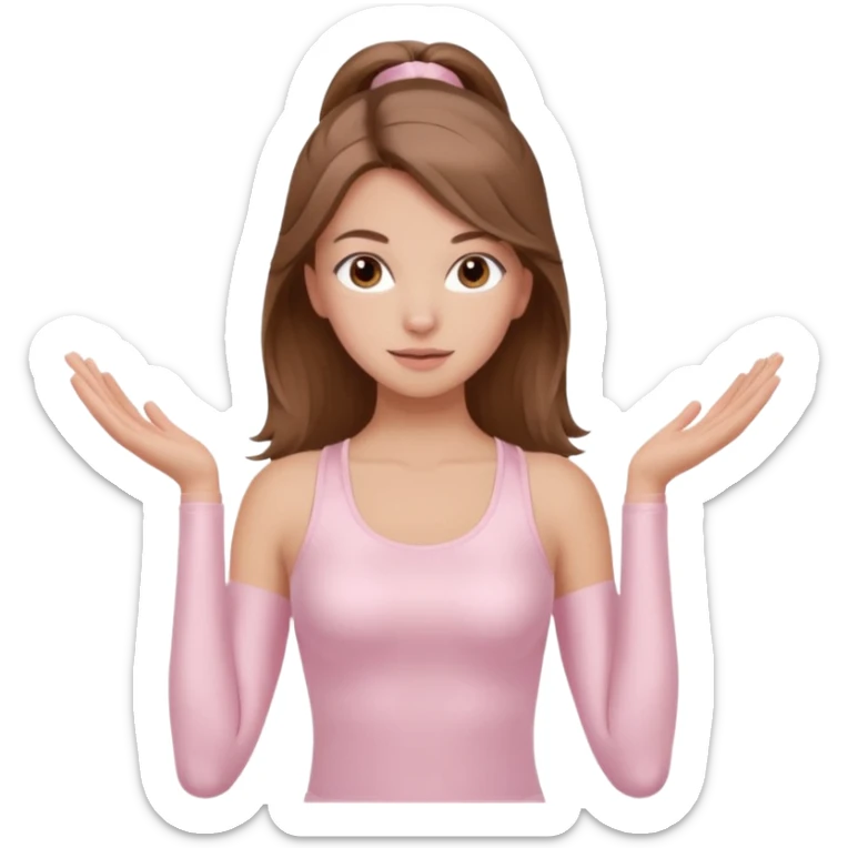 brown hair girl wearing light pink pilates clothes, silk beautiful medium hair and brown eyes sticker