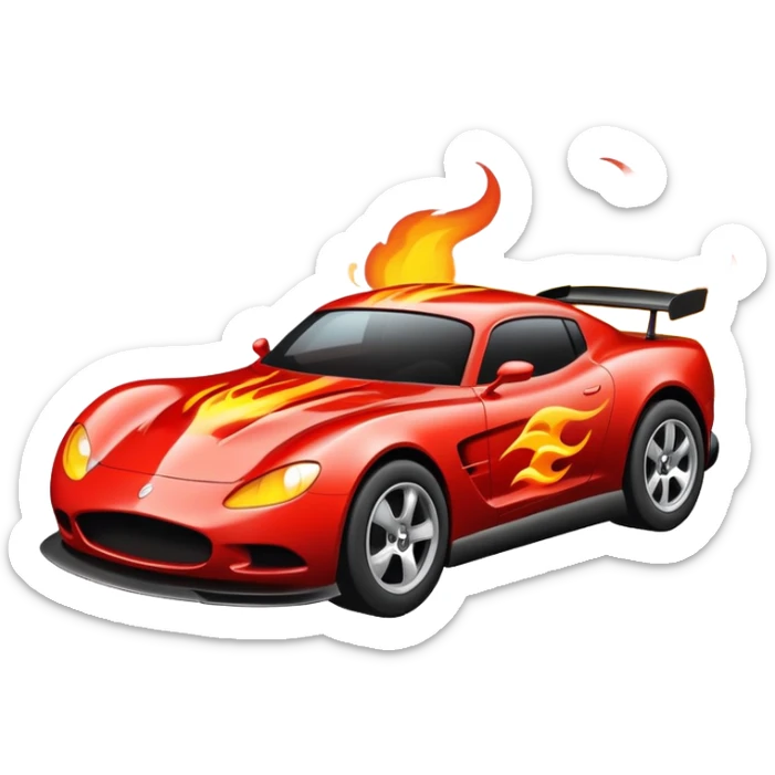 A car running fast like a sports car with little flames coming from the back sticker