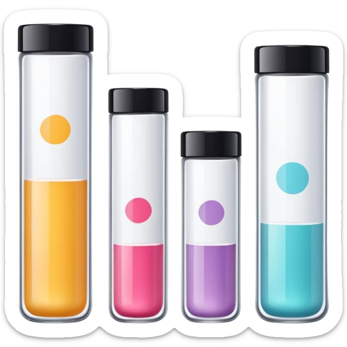 emoji of beauty tubes and jar with brand labels, minimalistic design sticker