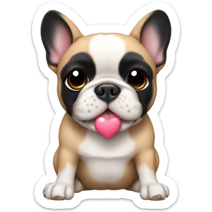 French bulldog with black body and ears and tan paws and belly with heart eyes sticker