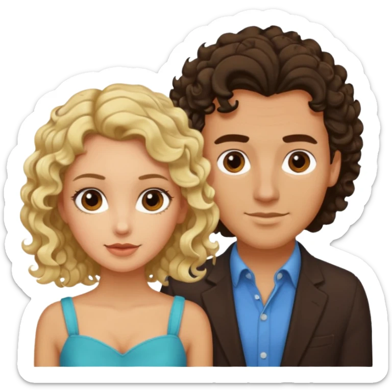 flirty couples. The man dark brown quiffed hair and the woman has shoulder length blond curls sticker