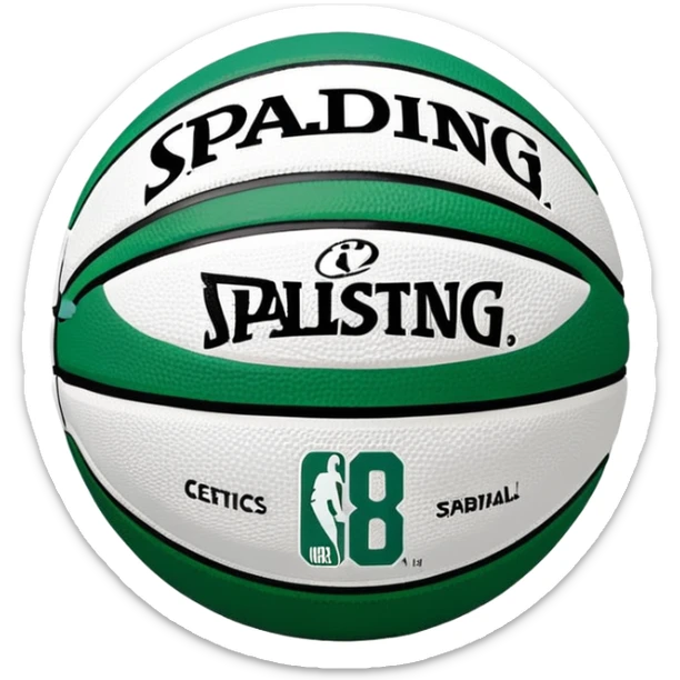 Minimalist green and white Spalding basketball with NBA logo, Celtics colors, iOS emoji style sticker