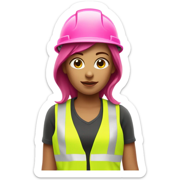 girl with burgundy hair wearing pink hard hat and pink hi vis vest sticker
