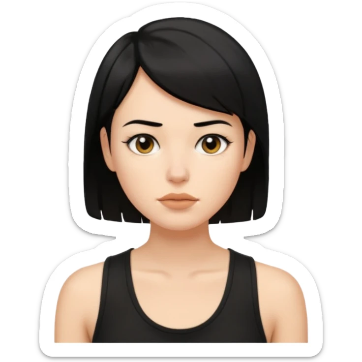 a white woman with short tomboy black hair with beauty spot on top of her lip wearing men's black tank top sticker
