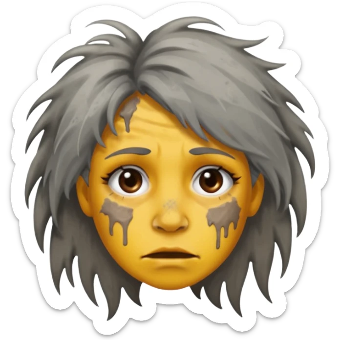 very dirty looking homeless woman very very dirty and smelly looking face only, not old with grey smudges everywhere and messy hair and lots of stains on face ugly and smudged face sticker
