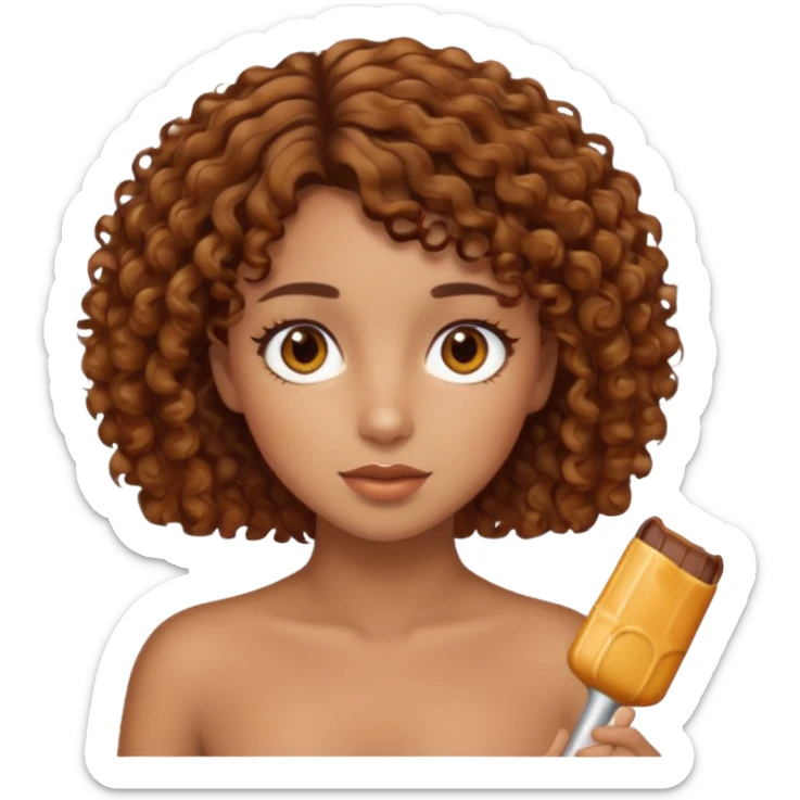 Tan girl with brown short curly hair with caramel highlights and brown eyes  sticker