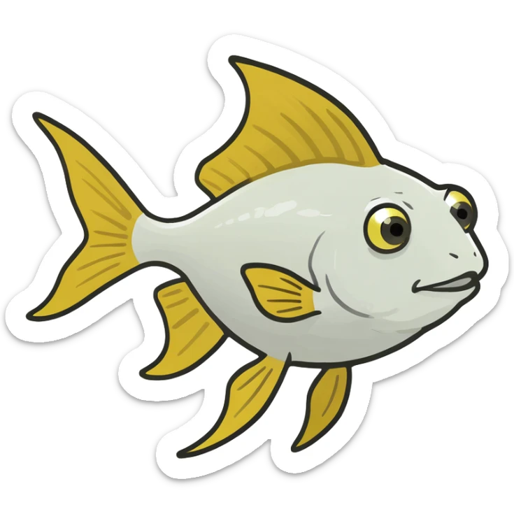 white and slightly gold sea fish with yell tipped fins sticker