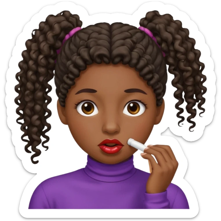 emoji sucking its lips in with one eyebrow up and the other one down dark skin and curly hair in a ponytail sticker