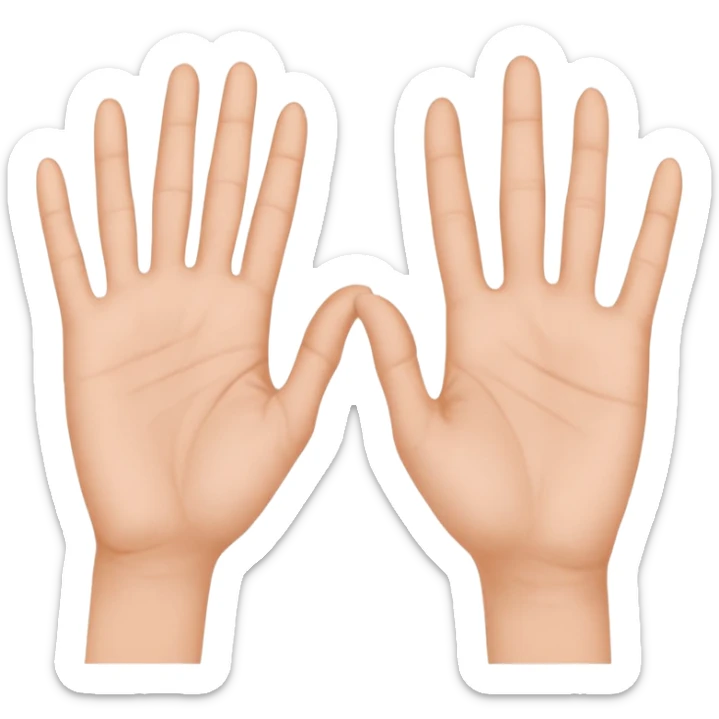 Deux mains côte à côte : la gauche lève l’index et le majeur, la droite l’annulaire et l’auriculaire. Les autres doigts sont repliés, pouces vers l’extérieur. sticker