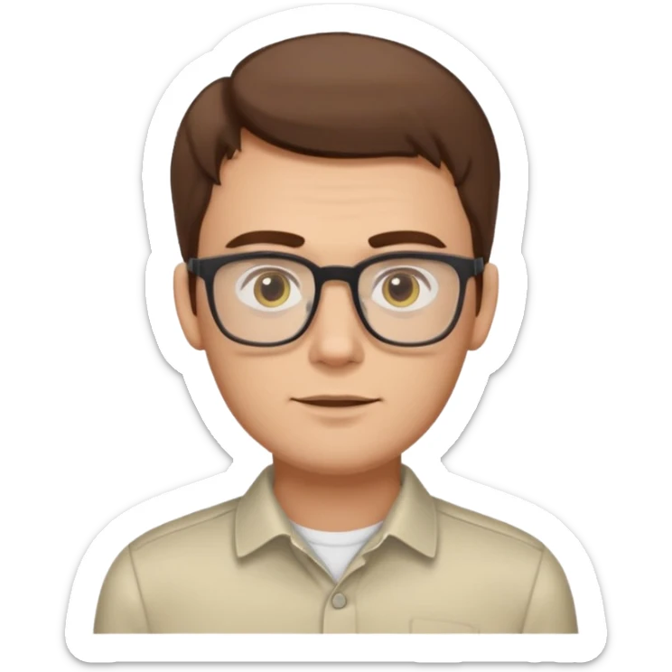 a young dad with brown hair, longer face, light yellow skin color, small eyes with rectangular glasses, without beard sticker