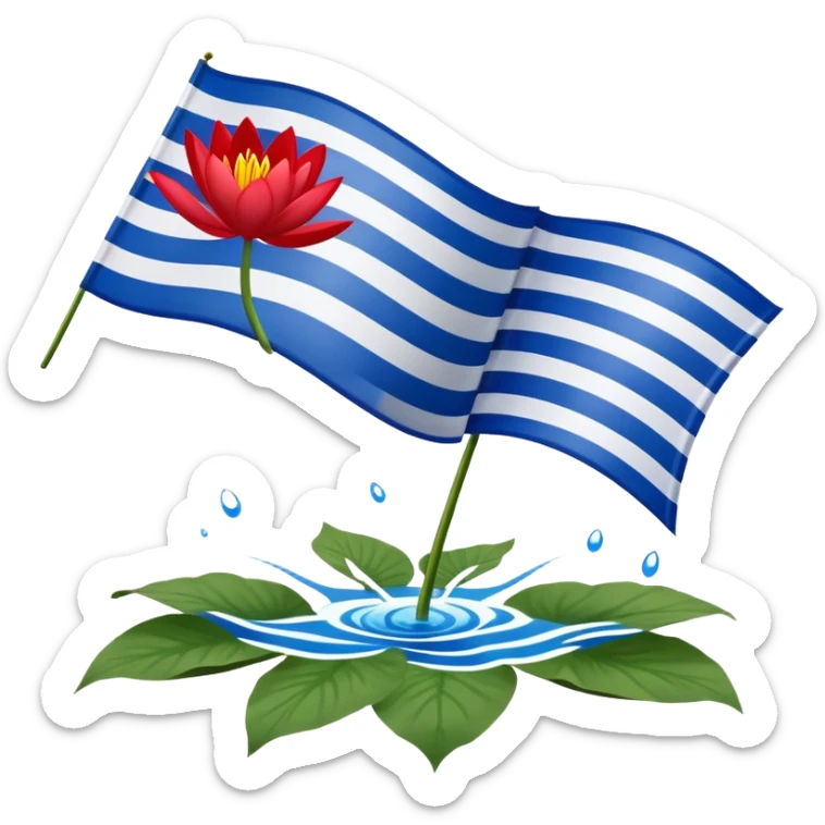Flag of Friesland with blue and white diagonal stripes and red water lily leaves sticker
