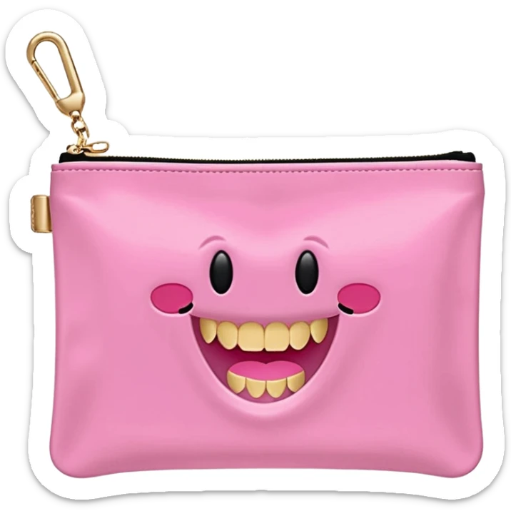 pink stoney clover lane rectangle pouch with shiny gold zipper teeth and a circle zipper puller  sticker