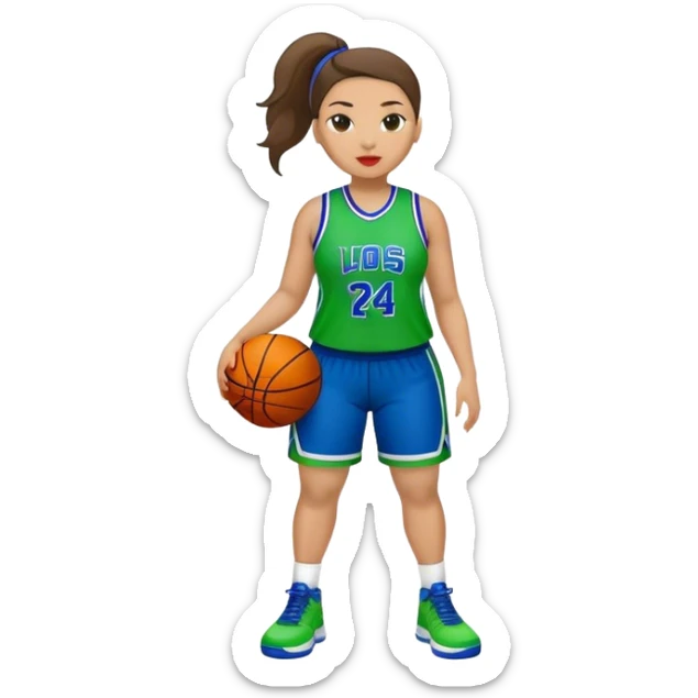 Full Body light skin Latino plus size women basketball player wearing blue and green uniform sticker