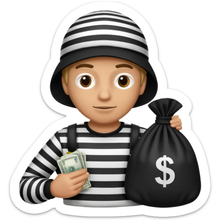 A emoji of a person wearing a robber outfit and a Money Bag sticker
