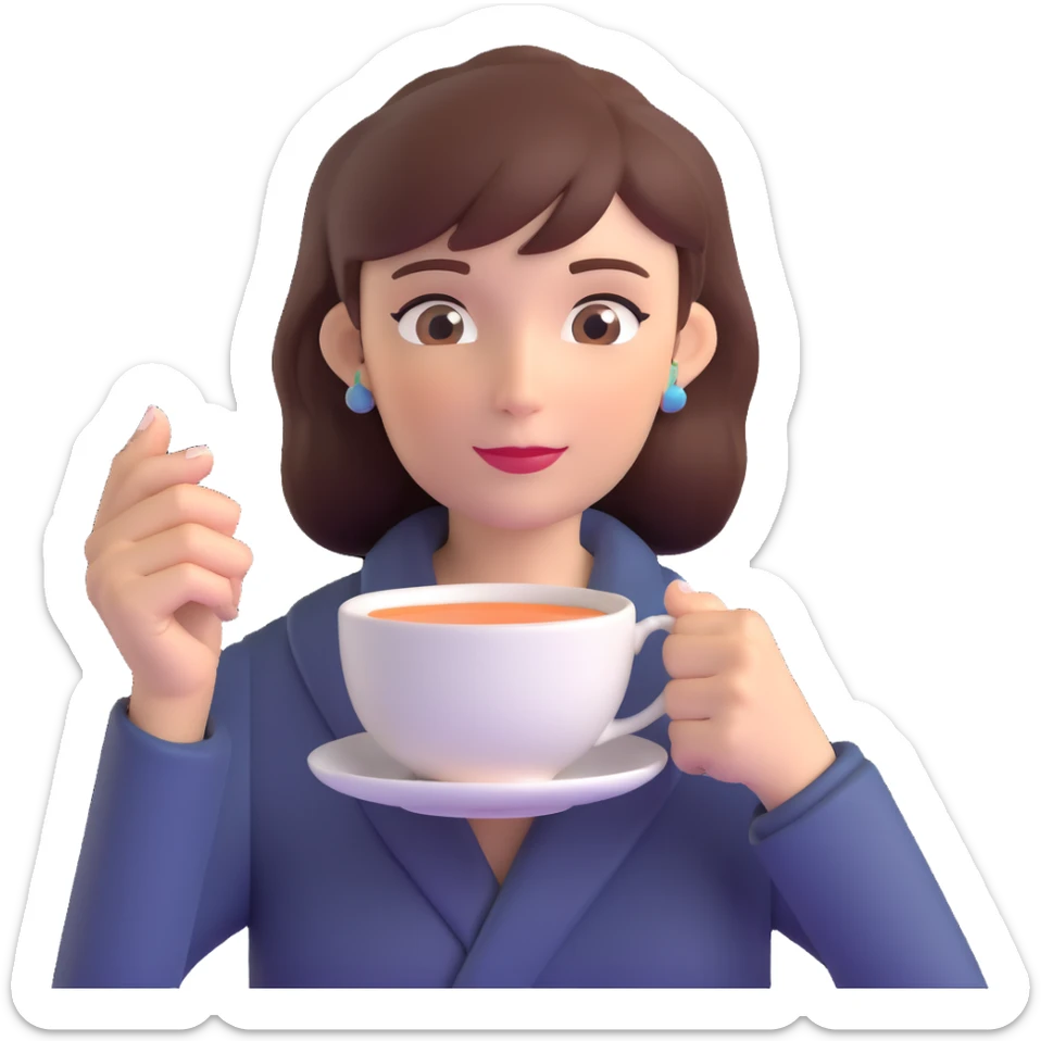 Elegant British woman with perfect hand posture holding teacup, focus on accurate hand anatomy sticker
