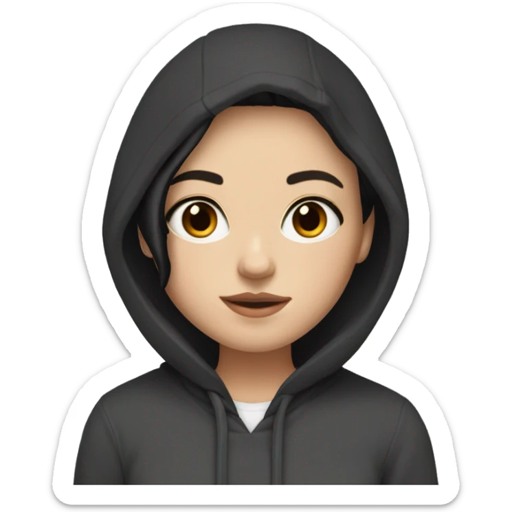 white Girl with short soft black hair and brown eyes and a a black hoodie  sticker