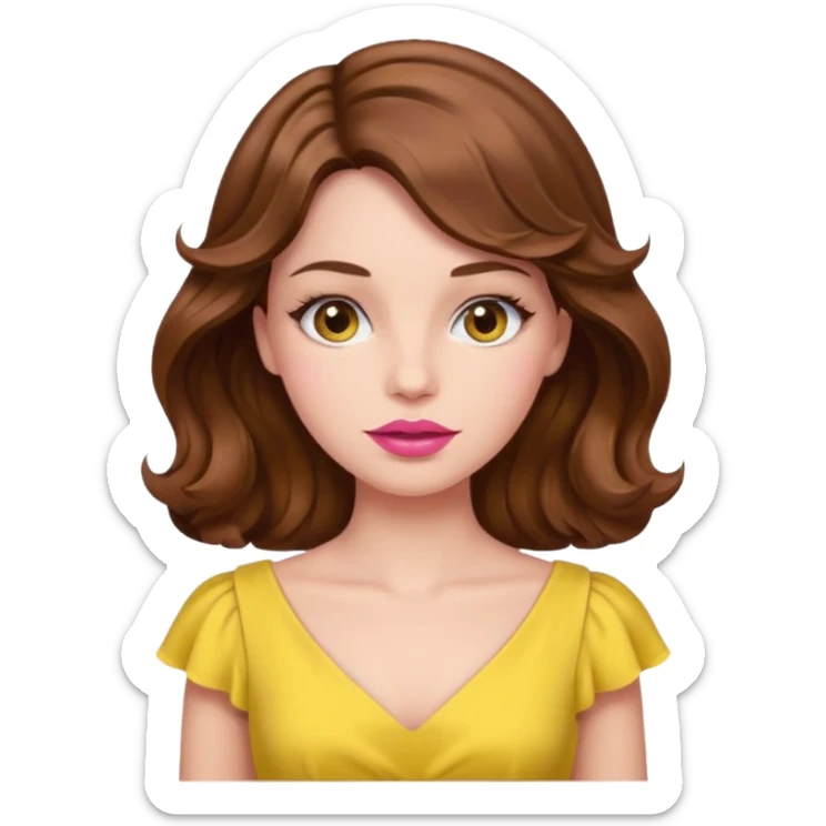 woman Pink lips, deifferent hair, yellow dress. sticker