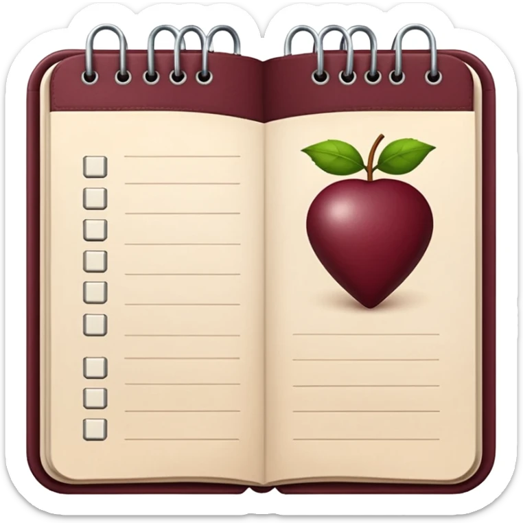 HAZ UN planificador de lista de objetivos en color vinotinto/rojo carmesí brillante, con hojas de cuaderno blancas sticker