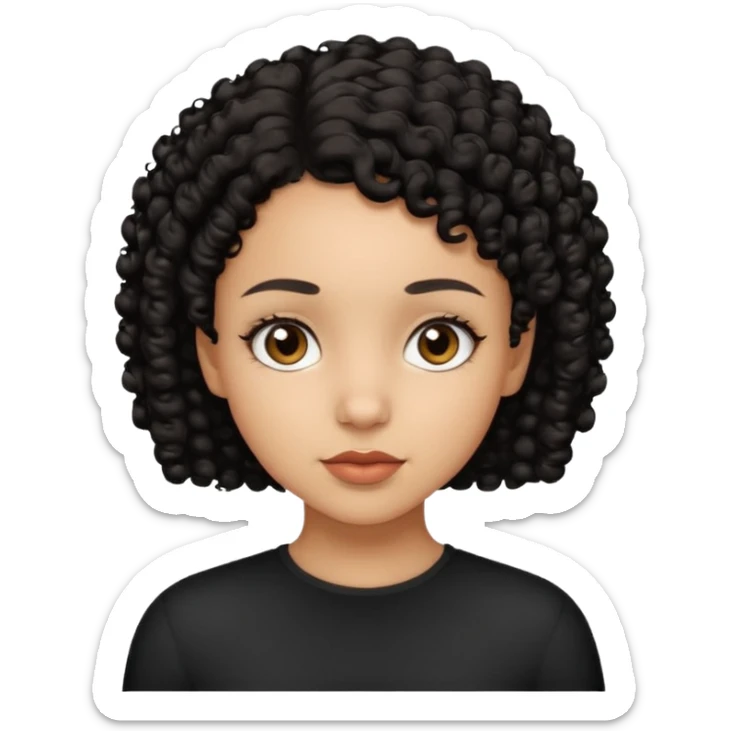 Light skin girl with black very shurt curly hair, brown eyes sticker