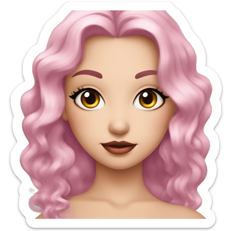 Femmme blanche aux yeux noir avec des cheveux noirs de longue taille , une bouche moyenne de couleur rose de lèvres , des yeux de sirène des sourcils noirs sticker