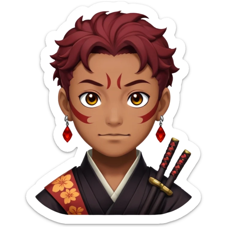 Tanjiro Kamado with a smirk, Demon Slayer character with scar and hanafuda earrings sticker