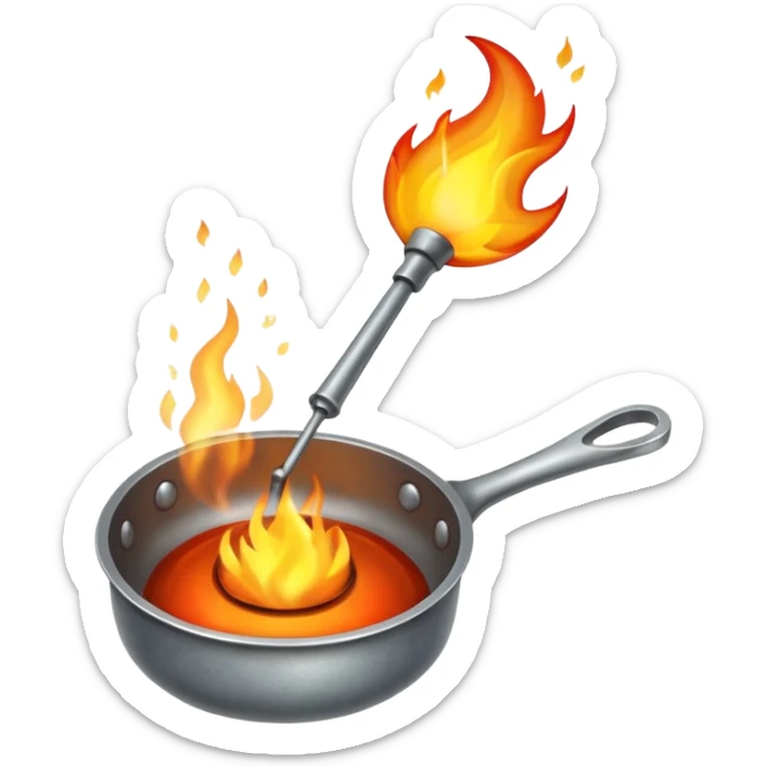 Un cucharón con fuego por debajo pero sin olla solo cucharón y fuego sticker