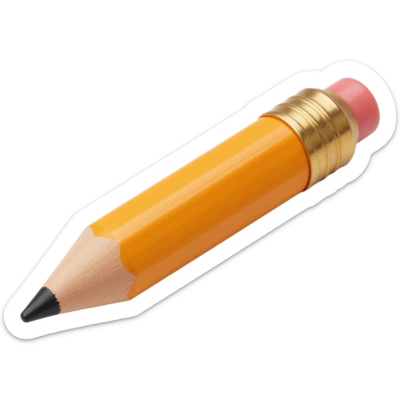 wooden pencil icon, with visible wood grain and realistic shading, skeuomorphism style sticker
