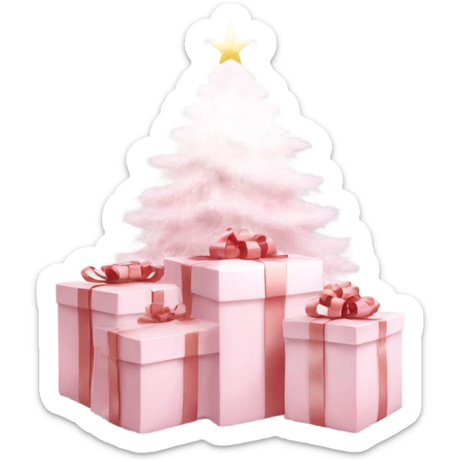 Light pink Christmas gifts under a white Christmas tree  sticker