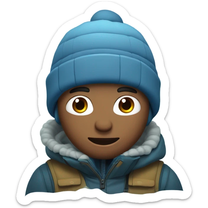 Man wearing beanie and jacket ice fishing in the mountains on a frozen lake sticker