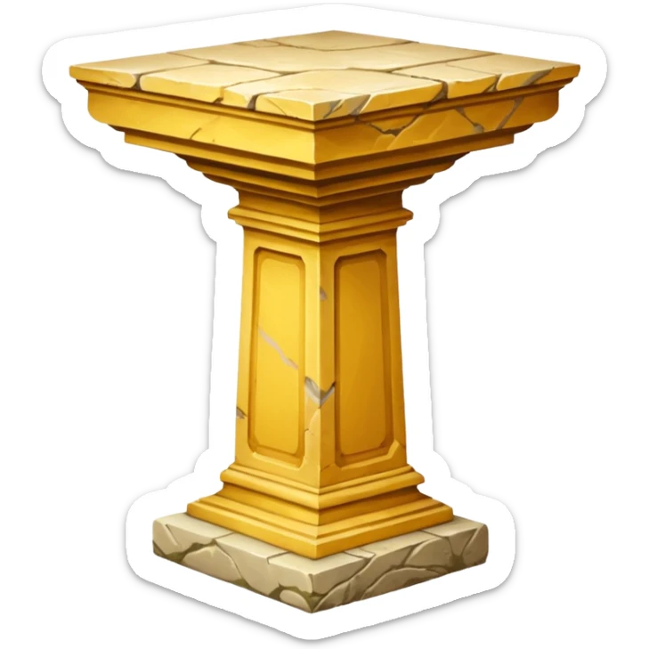 Greek yellowish old ish pedestal that’s not too long a bit short. Only 1 pedestal sticker