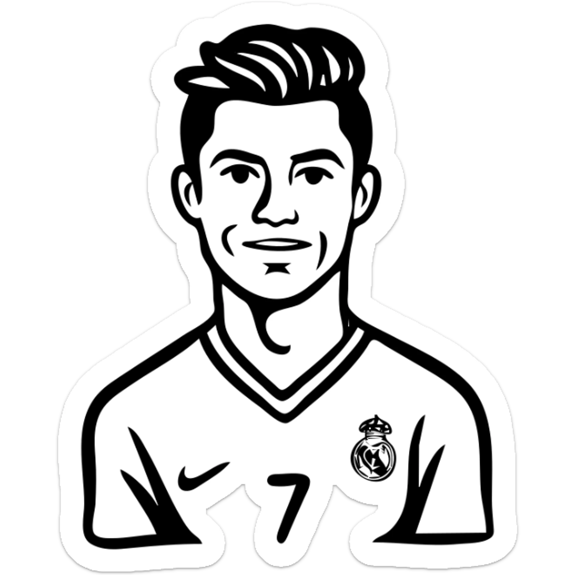 Cristiano Ronaldo portrait with his distinctive hairstyle and soccer jersey number 7 sticker
