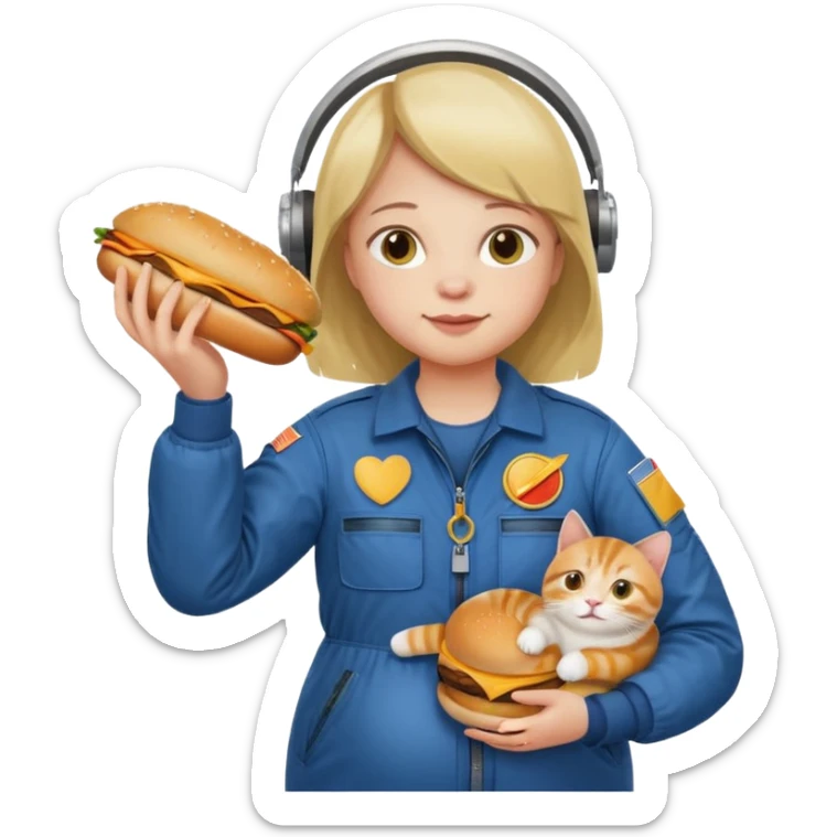 Pregnant person with downsyndrome flying on a cat while eating a cheese burger sticker