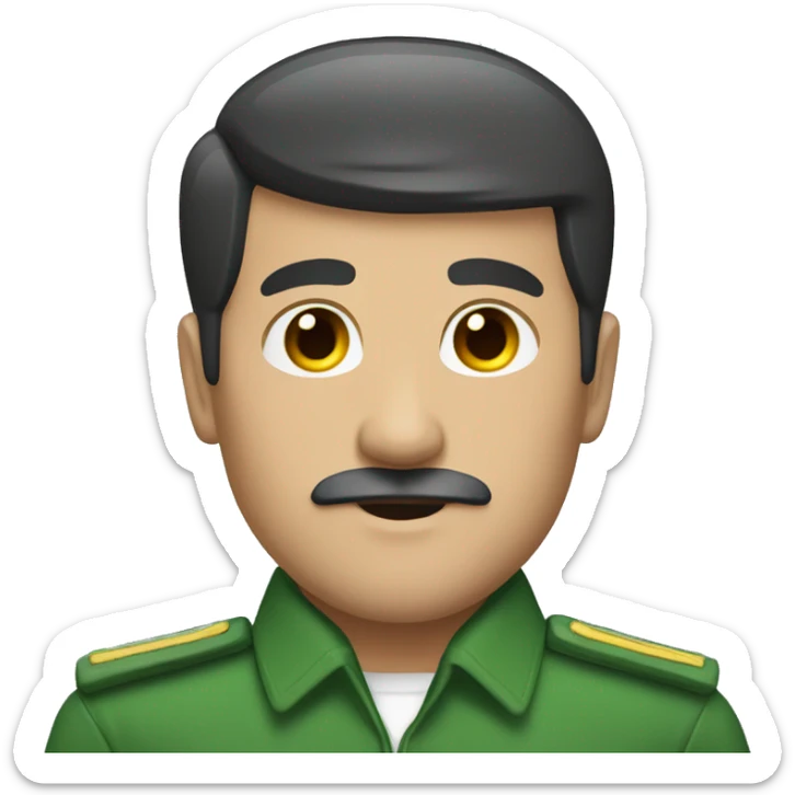 Man wirh black short hair side part and small moustache wearing green uniform  sticker
