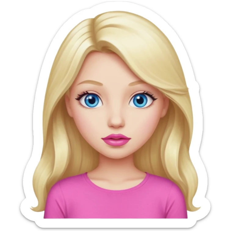 blonde girl blue eyes big pink lips bimbo pink top diva long hair  sticker