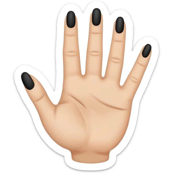 emoji icon of a human hand, slightly clenched, Each3 of 5 finger has a small black minimalist tattoo: 8 on the first finger, 1 on the middle finger, 2 on the third finger. Simple thin line tattoos, no shading. Flat emoji style, simplified hand shape, neutral skin tone, clean outlines,  sticker