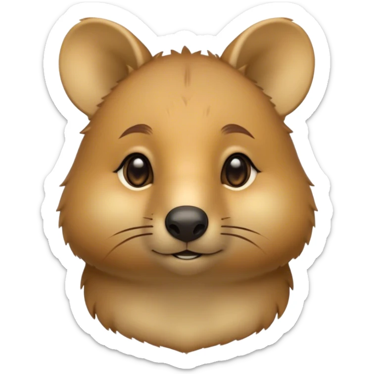 Cinematic Noble Quokka Portrait Emoji, Poised and regal, with a compact, endearing build and a smooth, well-groomed brown fur that glows with a hint of golden warmth, deep-set soulful eyes radiating kindness, Simplified yet sharp and sophisticated features, highly detailed, glowing with a soft, dignified glow, high shine, intelligent and joyful, stylized with an air of marsupial charm, focused and attentive, soft glowing outline, capturing the essence of a watchful and confident quokka, so majestic it feels as though it could bounce out of the screen with effortless authority! sticker