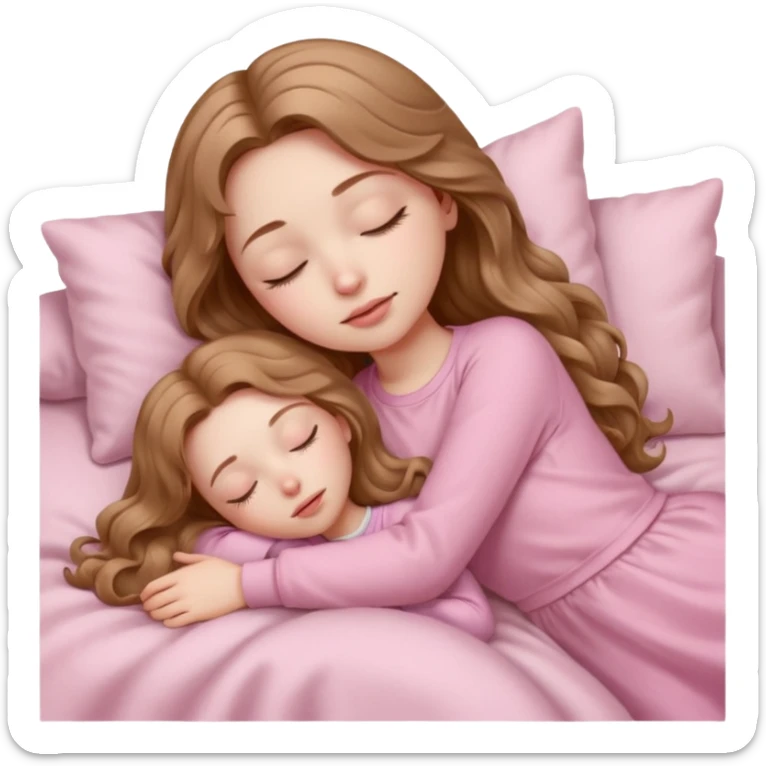 girl with pale skin and long wavy light brown hair in light pink clothes sleeping sticker