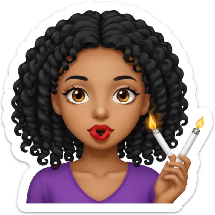 Black girl with eyelashes and curly hair smoking weed with it in her mouth sticker