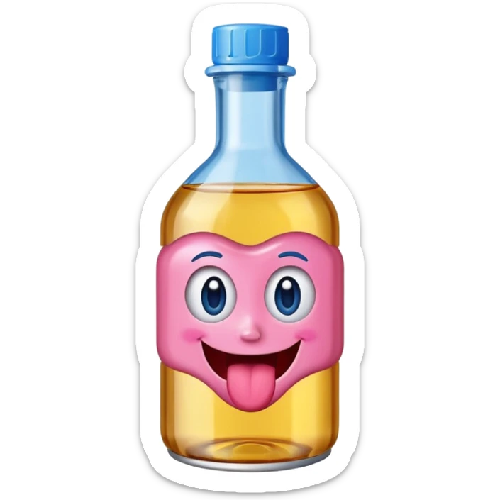 Smiling bottle of oil pink with silly face tongue out blue top sticker