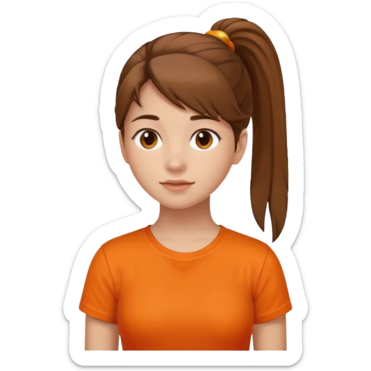brown hair girl with pony tail and orange shirt sticker