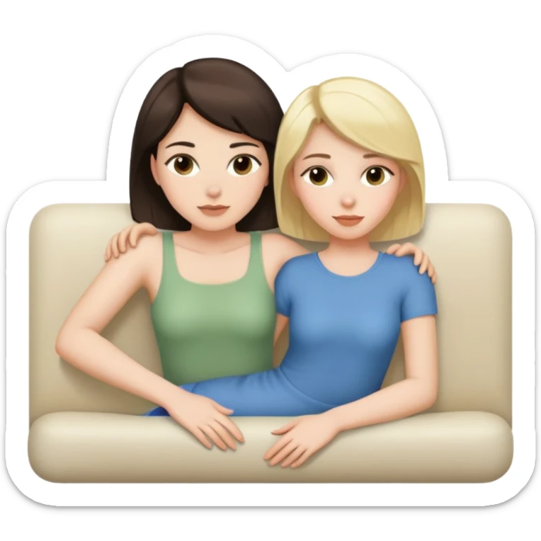 Short haired brunette woman laying on the lap of a long blonde haired woman sticker
